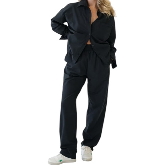 Djerf Avenue Breezy Pants Black Organic Cotton - LARGE - Picture 1 of 9